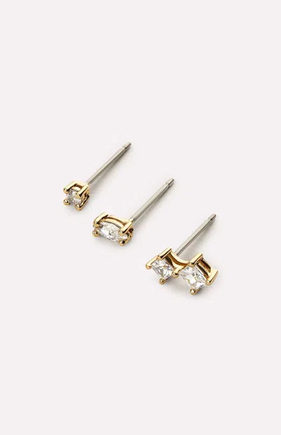 Ana Luisa Val White Stud Earrings Set In Gold