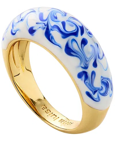 Ana Luisa Wrenley Marble Blue Gold-plated Enamel Ring