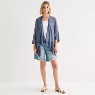 Ana Open Knit Wrap In Blue