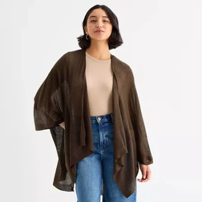 Ana Open Knit Wrap In Brown