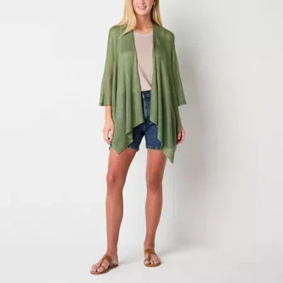 Ana Open Knit Wrap In Green