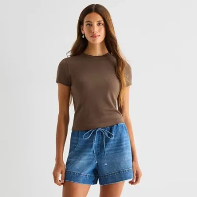 Ana Perfect Tee Womens Crew Neck Short Sleeve T-shirt In Brown