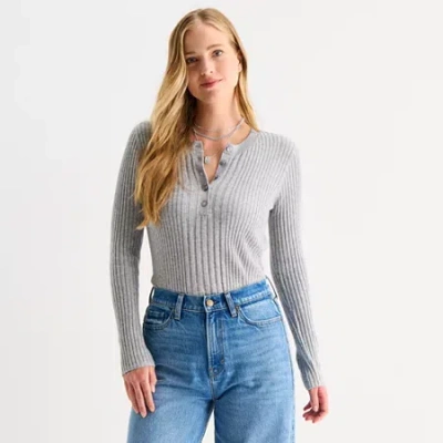 Ana Petite Womens Crew Neck Long Sleeve Pullover Sweater In Gray