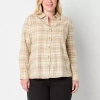 Ana Plaid Womens Long Sleeve Blouse In Sand