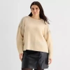 Ana Plus Womens Crew Neck Embellished Long Sleeve Pullover Sweater In Sand