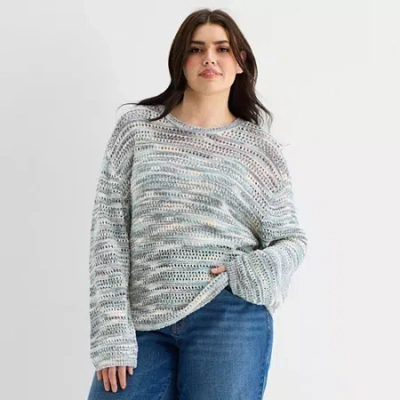 Ana Plus Womens Crew Neck Long Sleeve Pullover Sweater In Blue