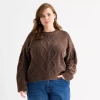 Ana Plus Womens Crew Neck Long Sleeve Pullover Sweater In Brown