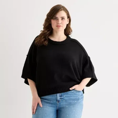 Ana Plus Womens Crew Neck Short Sleeve Pullover Sweater In Black