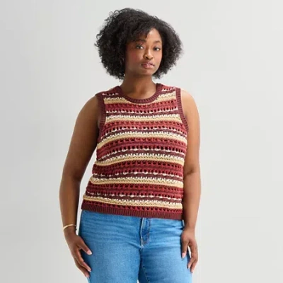 Ana Plus Womens Crew Neck Sleeveless Pullover Sweater In Multi