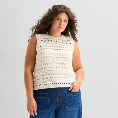 Ana Plus Womens Crew Neck Sleeveless Pullover Sweater In Neutral