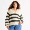 Ana Plus Womens Split Crew Neck Long Sleeve Pullover Sweater In Sand