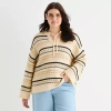 Ana Plus Womens Split Tie Neck Long Sleeve Pullover Sweater In Sand