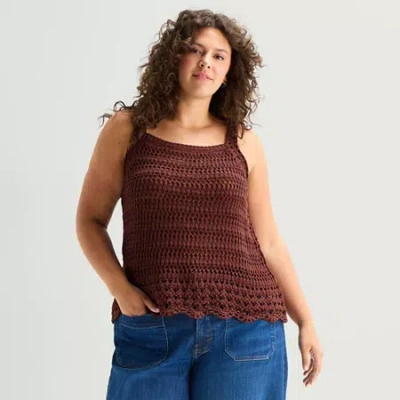 Ana Plus Womens Square Neck Sleeveless Pullover Sweater In Brown