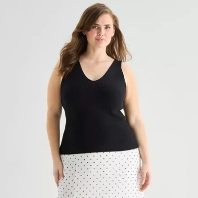 Ana Plus Womens V Neck Sleeveless Pullover Sweater In Black