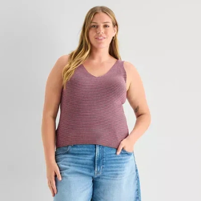 Ana Plus Womens V Neck Sleeveless Pullover Sweater In Pink