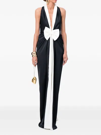 Ana Radu Bow-detail Halterneck Maxi Dress In Black