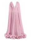 Ana Radu Cape-pleated Ruffle Maxi Dress In Pink