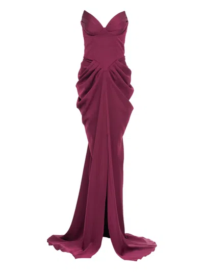 Ana Radu Corset Draped Gown In Burgundy