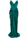 Ana Radu Corset-style Satin Gown In Green