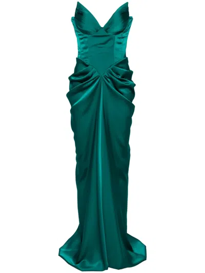 Ana Radu Corset-style Satin Gown In Green
