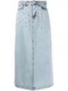 Ana Radu Crystal-embellished Washed Denim Midi Skirt In Blau