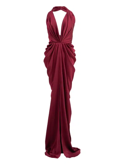 Ana Radu Draped Halterneck Maxi Dress In Red