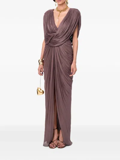 Ana Radu Draped Pleated Maxi Dress In Brown