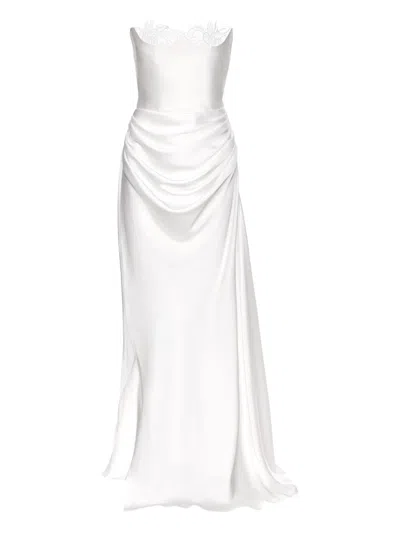 Ana Radu Draped Strapless Gown In White