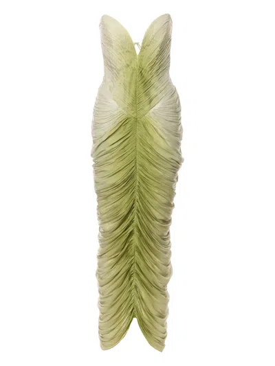 Ana Radu Draped Strapless Midi Dress In Green