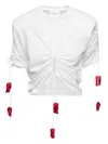 Ana Radu Drawstring-detail Rose-embellished Top In White