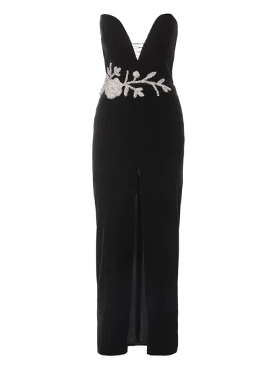 Ana Radu Embellished Velvet Midi Dress In Black