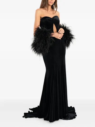 Ana Radu Feather-embellishment Cut-out Maxi Dress In Black