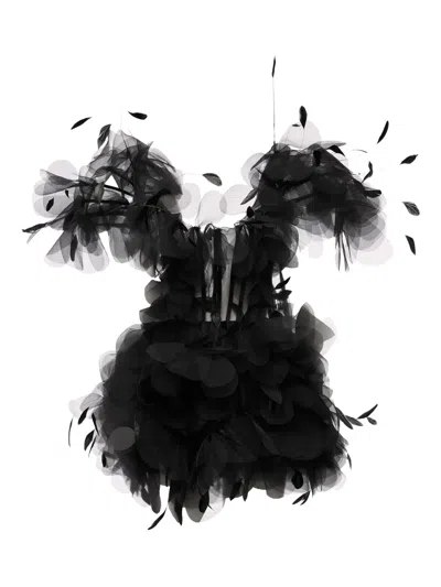 Ana Radu Feather-trimmed Ruffled Dress In Black