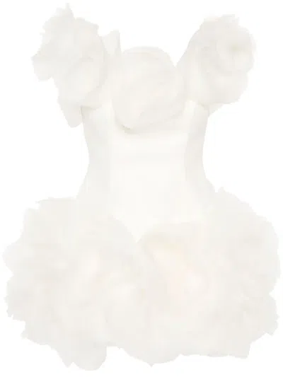 Ana Radu Floral-appliqué Crepe Mini Dress In Neutrals