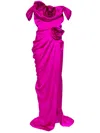 Ana Radu Floral-appliqué Draped Gown In Pink