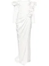 Ana Radu Floral-appliqué Draped Gown In White