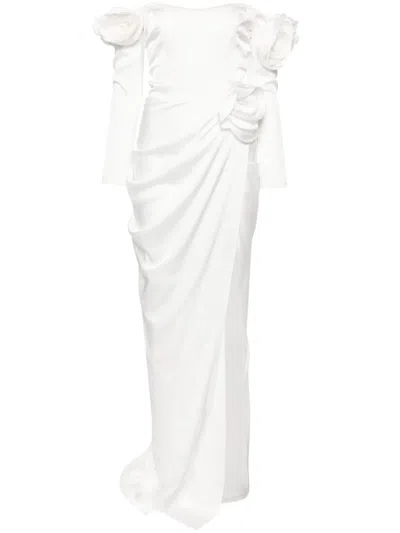 Ana Radu Floral-appliqué Draped Gown In White