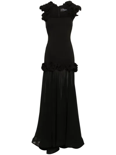 Ana Radu Floral-appliqué Dress In Black