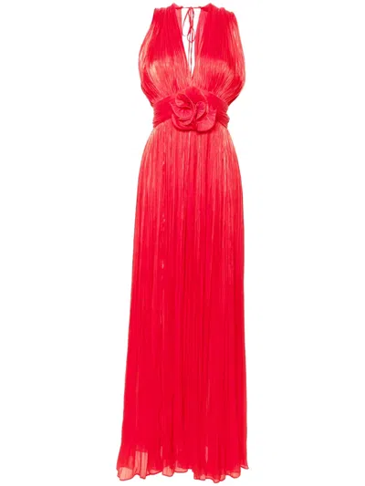 Ana Radu Floral-appliqué Dress In Red
