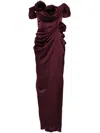 Ana Radu Floral-appliqué Draped Gown In Red