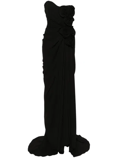 Ana Radu Floral-appliqué Maxi Dress In Schwarz