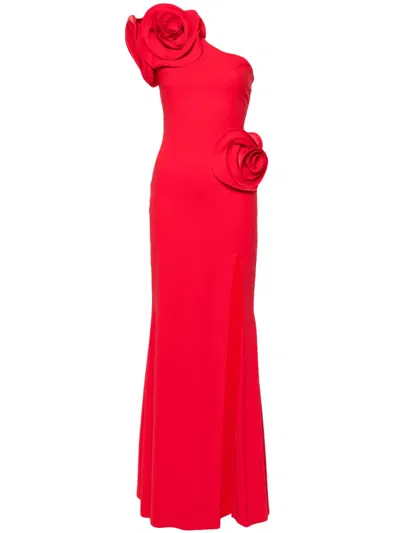 Ana Radu Floral-appliqué One-shoulder Dress In Red