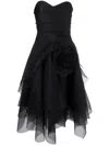 Ana Radu Floral-appliqué Organza Midi Dress In Black