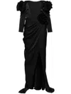 Ana Radu Floral-appliqué Satin Gown In 黑色