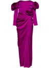 Ana Radu Floral-appliqué Satin Gown In Purple