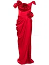 Ana Radu Floral-appliqué Draped Gown In Red