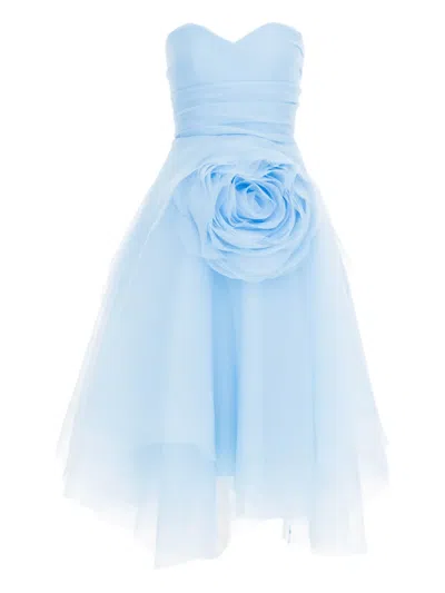 Ana Radu Floral-appliqué Strapless Dress In Blue