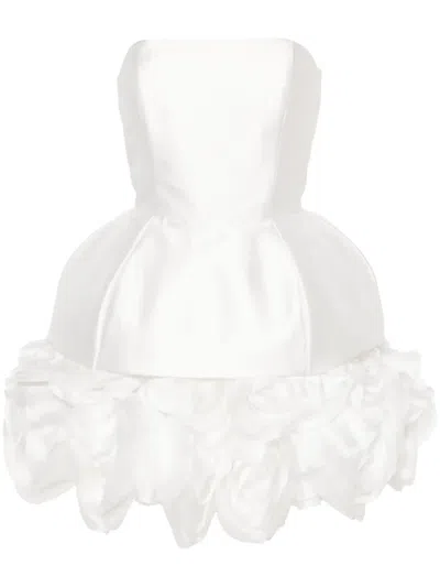 Ana Radu Floral-appliqué Strapless Minidress In White