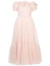 Ana Radu Floral-appliqué Tulle Midi Dress In Pink