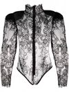Ana Radu Floral-lace Shoulder-pads Bodysuit In Black